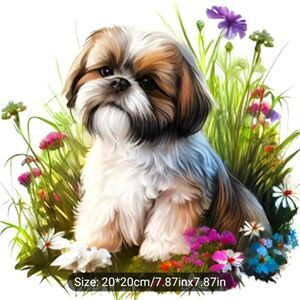 Diamond Painting Kit,  Brown White Puppy, measures 20 x 20 cm